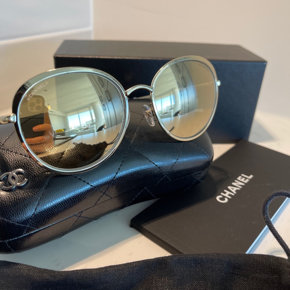 CHANEL Round Gold Mirror Sunglasses